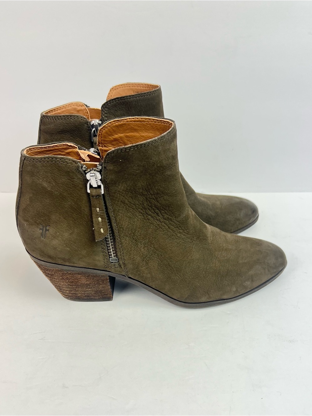 Frye Judith Zip Casual Ankle Booties Womens Size 7.5M Dark Brown Nubuck Leather